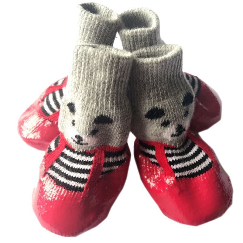Rubber Dog Shoes Waterproof Anti Slip Blue bear shoes S small size comes with 4 straps. it is recommended that the shoe width is 3cm within 1.5kg