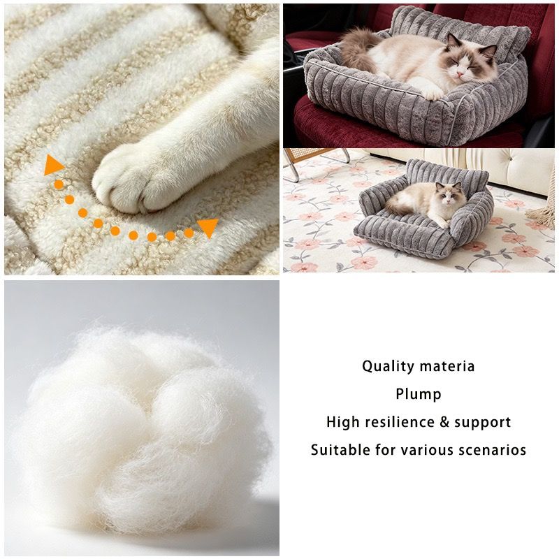 Cozy Foldable Pet Sofa Bed with Plush Sherpa Fleece – A Portable, Warm Retreat for Cats and Small Dogs Perfect for Nap Time, Travel, and Living Room Lounging (Beige)