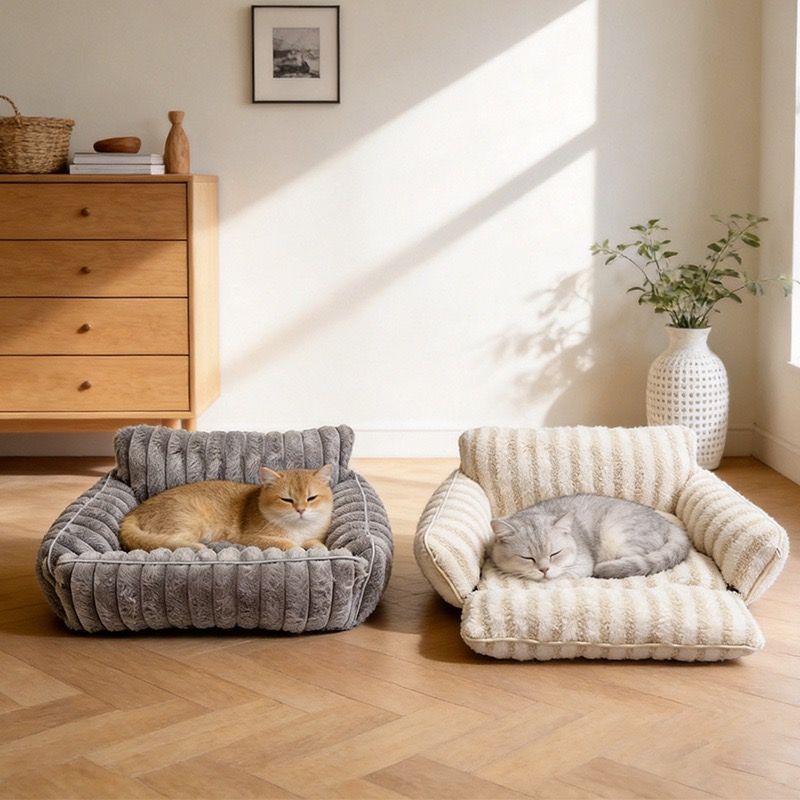 Cozy Foldable Pet Sofa Bed with Plush Sherpa Fleece – A Portable, Warm Retreat for Cats and Small Dogs Perfect for Nap Time, Travel, and Living Room Lounging (Grey)