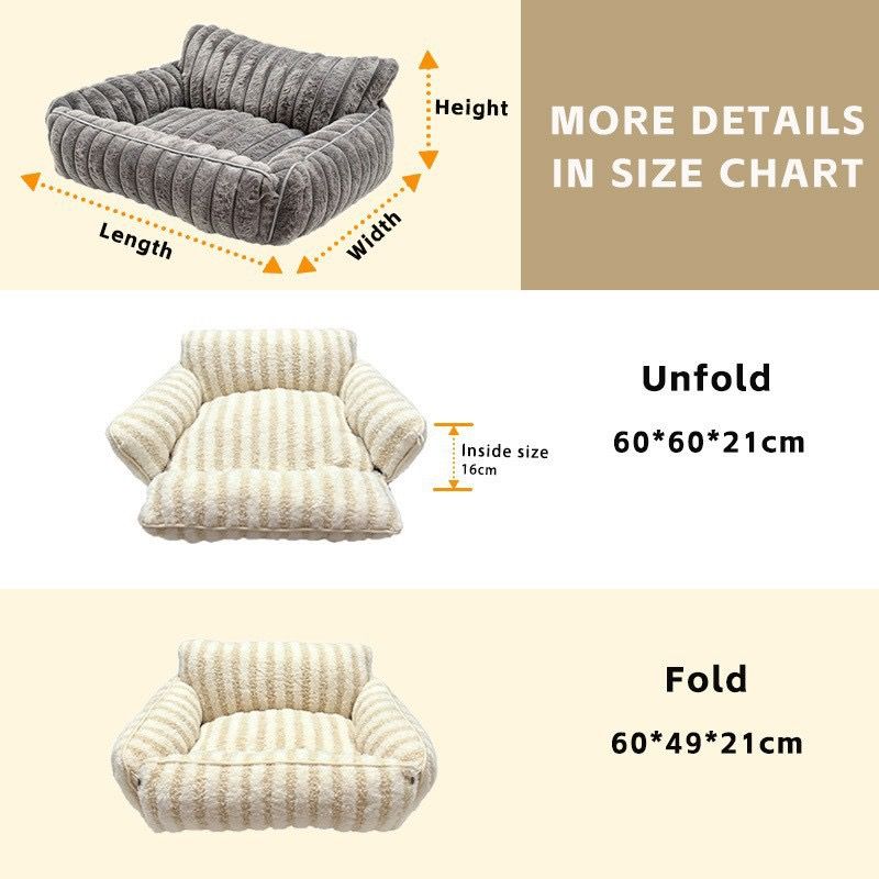 Cozy Foldable Pet Sofa Bed with Plush Sherpa Fleece – A Portable, Warm Retreat for Cats and Small Dogs Perfect for Nap Time, Travel, and Living Room Lounging (Grey)