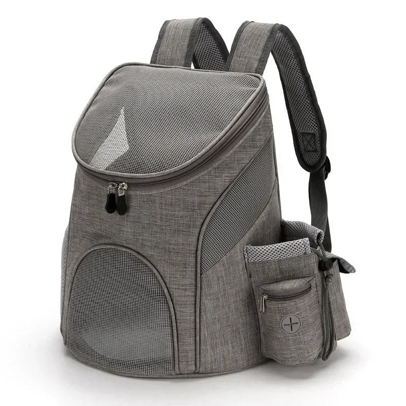 Comfortable hands-free pet carrier backpack with breathable mesh panels and padded shoulder straps, perfect for carrying small dogs and cats on walks, travel, and outdoor adventures while keeping your furry friend close and secure. (S, Black&Red)