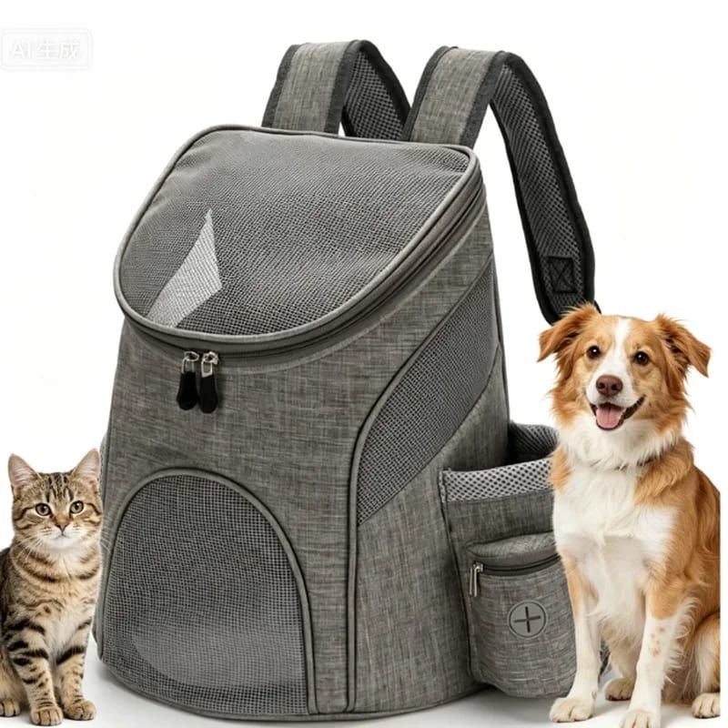 Comfortable hands-free pet carrier backpack with breathable mesh panels and padded shoulder straps, perfect for carrying small dogs and cats on walks, travel, and outdoor adventures while keeping your furry friend close and secure. (S, Grey)