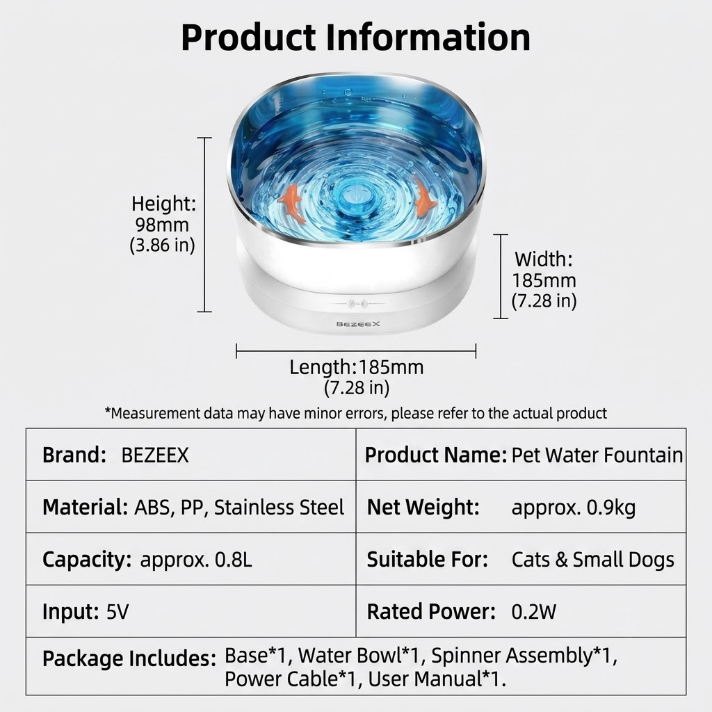 Automatic Pet Water Fountain with Magnetic Whisper-Quiet Pump and Stainless Steel Tray, Circulating Fresh Filtered Water to Encourage Cats and Small Dogs to Drink More, Perfect for Home or Apartment Use (White)