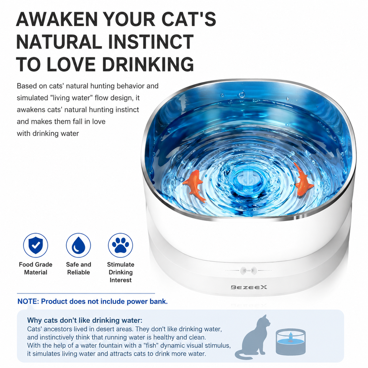 Automatic Pet Water Fountain with Magnetic Whisper-Quiet Pump and Stainless Steel Tray, Circulating Fresh Filtered Water to Encourage Cats and Small Dogs to Drink More, Perfect for Home or Apartment Use (White)
