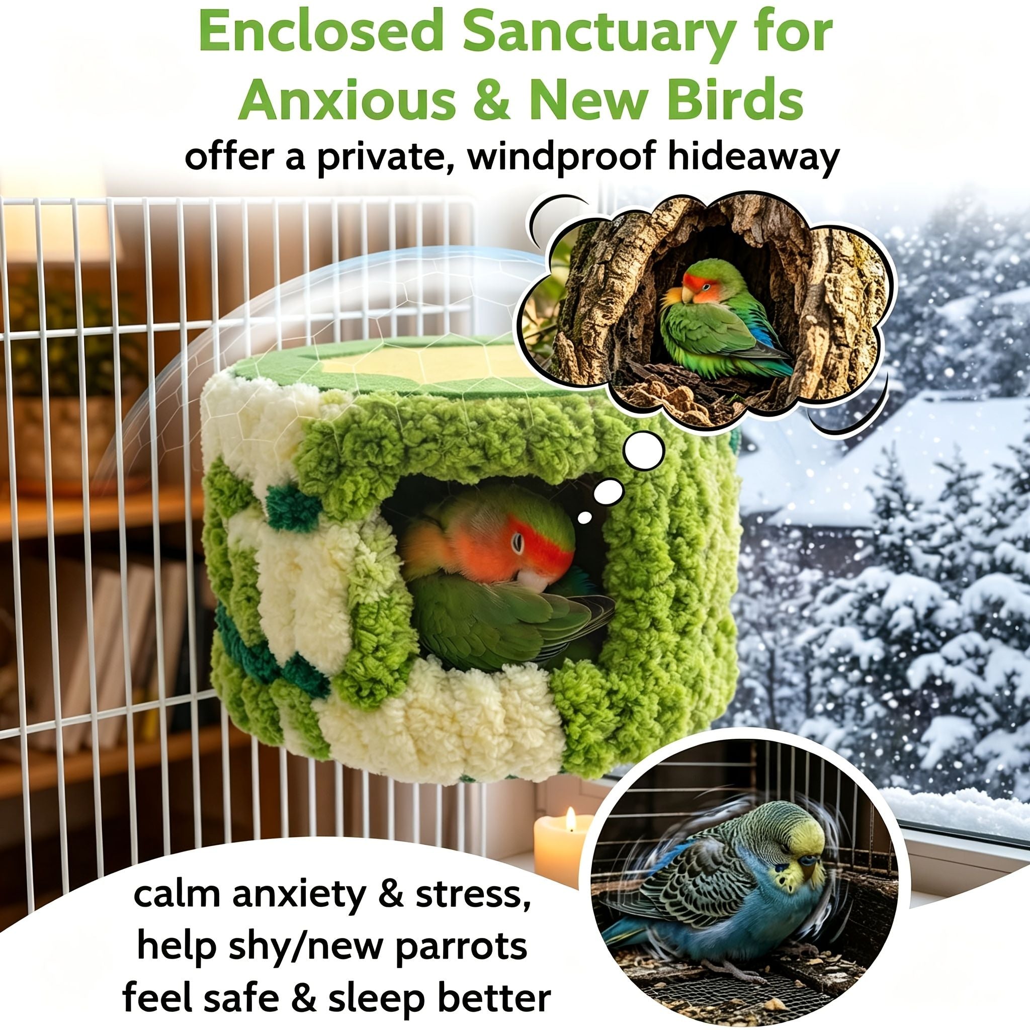 Cozy Hanging Bird Nest for Small Parrots – Warm, Soft, and Secure Hideaway with Removable Pad, Perfect for Budgies, Lovebirds, and Conures in Winter or Stress Relief (Blue)