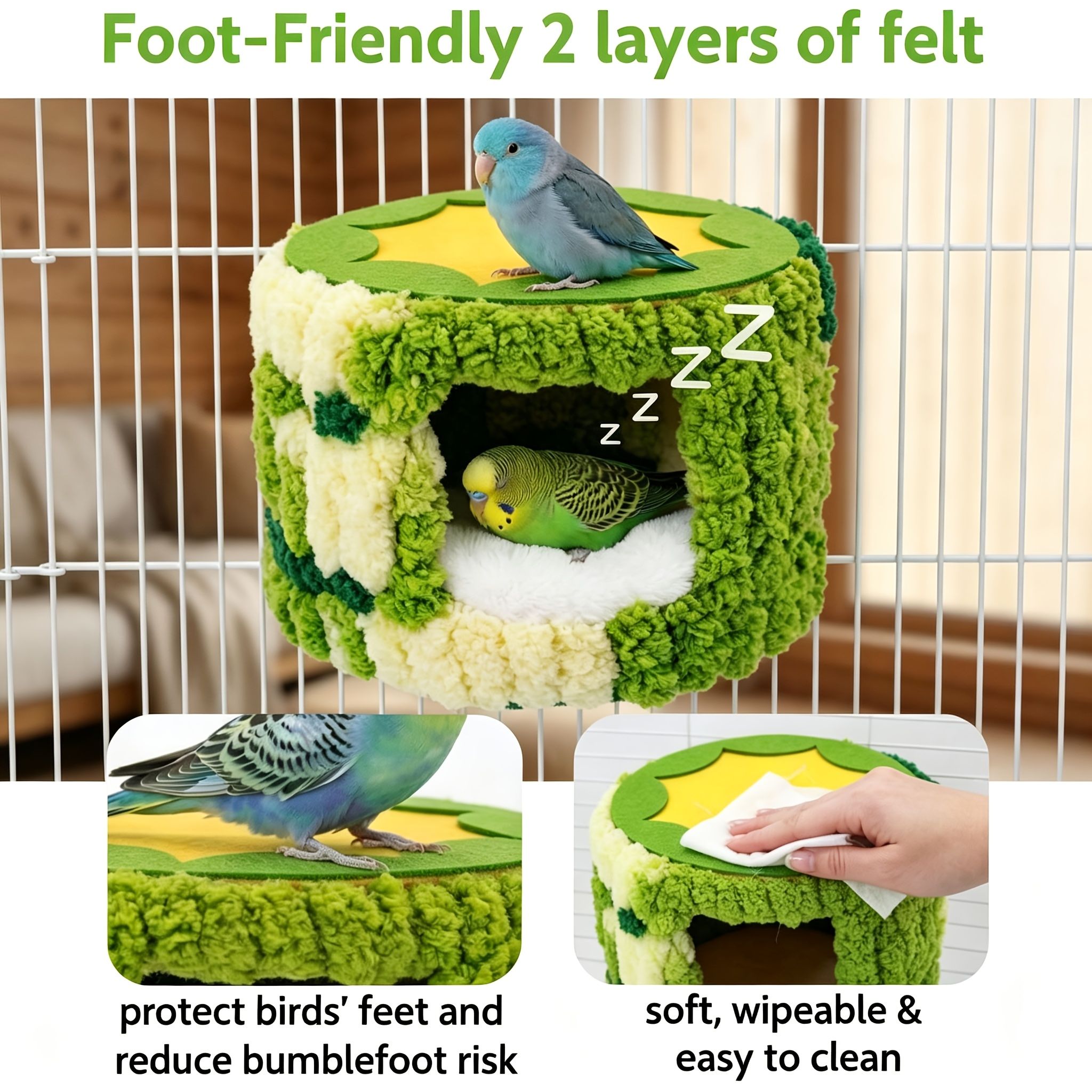Cozy Hanging Bird Nest for Small Parrots – Warm, Soft, and Secure Hideaway with Removable Pad, Perfect for Budgies, Lovebirds, and Conures in Winter or Stress Relief (Blue)