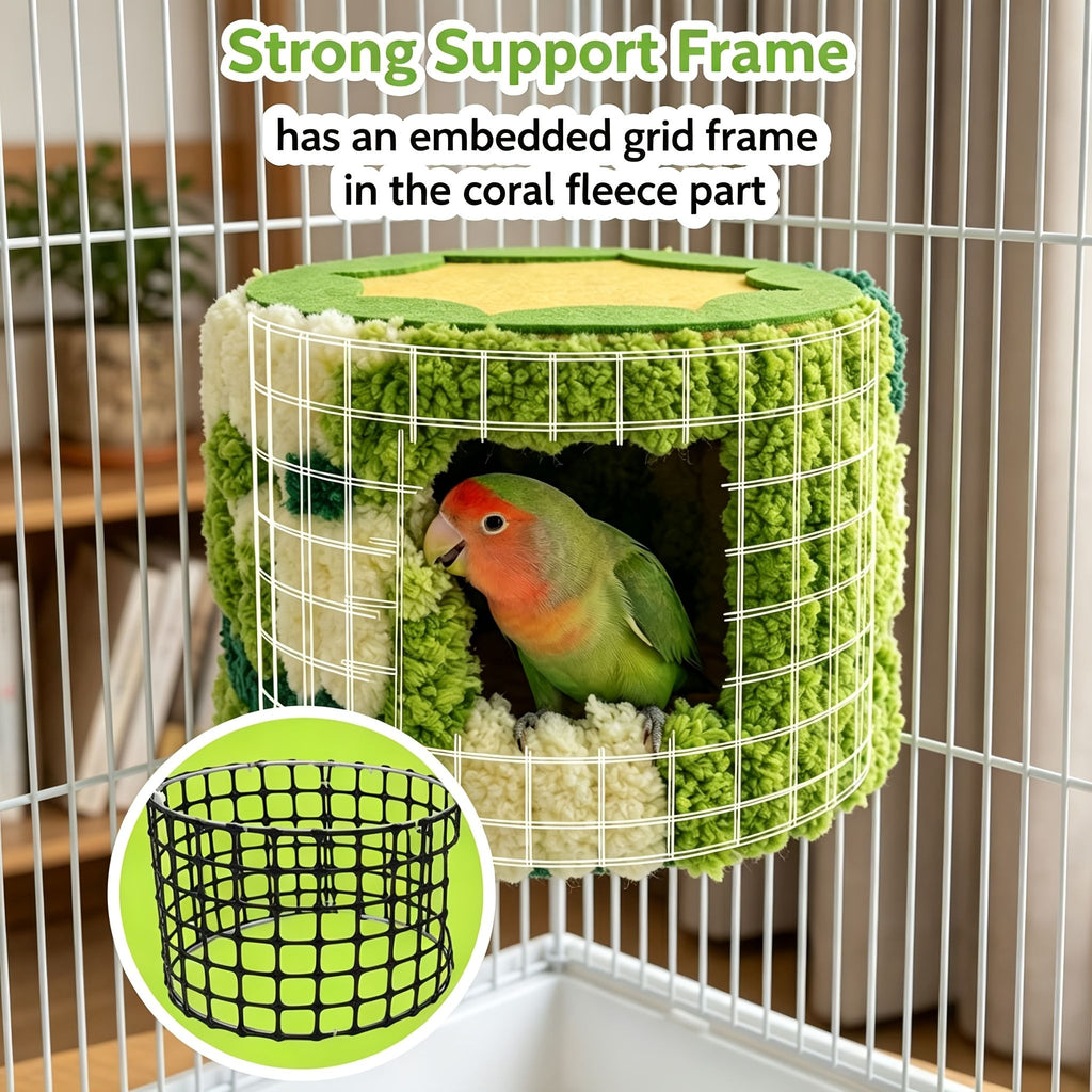 Cozy Hanging Bird Nest for Small Parrots – Warm, Soft, and Secure Hideaway with Removable Pad, Perfect for Budgies, Lovebirds, and Conures in Winter or Stress Relief (Green)