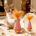 Interactive Wobble Cat Toy with Feathers and Wooden Base – Durable, Self-Righting Design for Endless Play, Exercise, and Entertainment for All Cat Breeds and Sizes (Feather, Red)