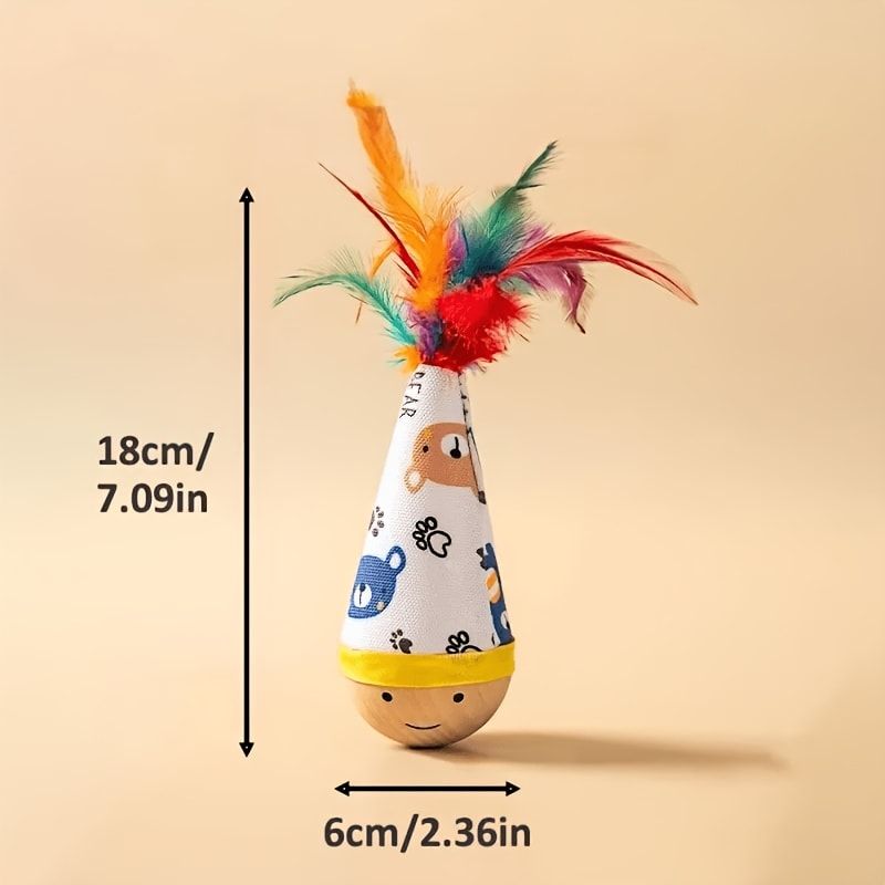 Interactive Wobble Cat Toy with Feathers and Wooden Base – Durable, Self-Righting Design for Endless Play, Exercise, and Entertainment for All Cat Breeds and Sizes (NoFeather, Purple)