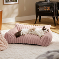 Luxurious Faux Rabbit Fur Plush Pet Sofa Bed with Bolster Sides, Removable Washable Cover and Deep Cushion for Cats and Small Dogs Seeking Ultimate Napping Comfort (M（75*50*20cm）, Pink)