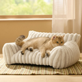 Luxurious Faux Rabbit Fur Plush Pet Sofa Bed with Bolster Sides, Removable Washable Cover and Deep Cushion for Cats and Small Dogs Seeking Ultimate Napping Comfort (XXS（40*30*16cm）, Ivory)
