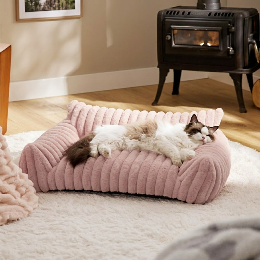 Luxurious Faux Rabbit Fur Plush Pet Sofa Bed with Bolster Sides, Removable Washable Cover and Deep Cushion for Cats and Small Dogs Seeking Ultimate Napping Comfort (M（75*50*20cm）, Grey)