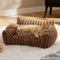 Luxurious Faux Rabbit Fur Plush Pet Sofa Bed with Bolster Sides, Removable Washable Cover and Deep Cushion for Cats and Small Dogs Seeking Ultimate Napping Comfort (XXS（40*30*16cm）, Brown)