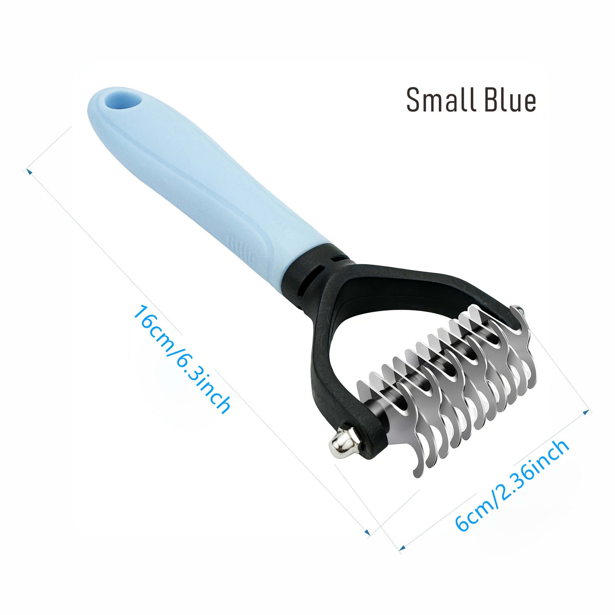 Professional Pet Dematting Comb for Dogs and Cats - Stainless Steel Grooming Tool for Removing Tangles, Mats, and Loose Undercoat Hair, Ideal for Long-Haired and Thick-Coated Breeds - L - Sky Blue