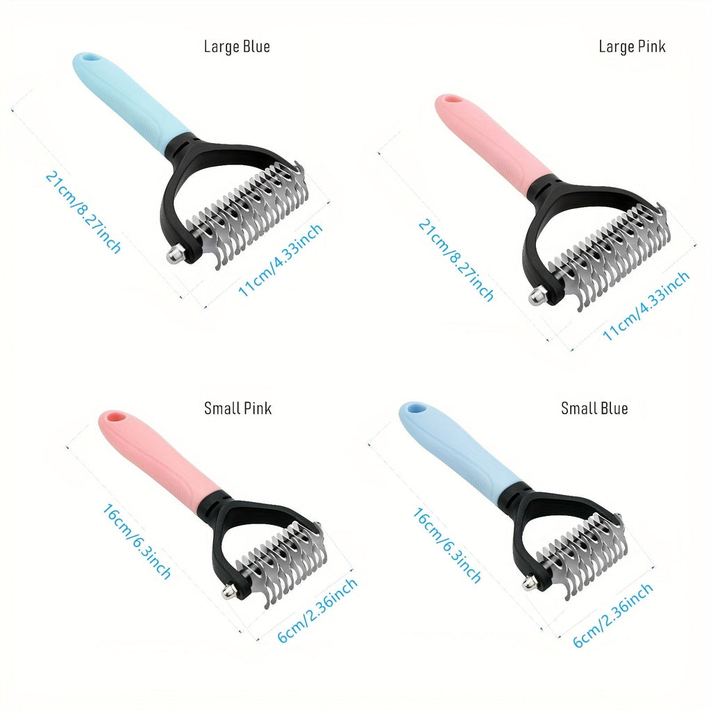 Professional Pet Dematting Comb for Dogs and Cats - Stainless Steel Grooming Tool for Removing Tangles, Mats, and Loose Undercoat Hair, Ideal for Long-Haired and Thick-Coated Breeds - L - Blush