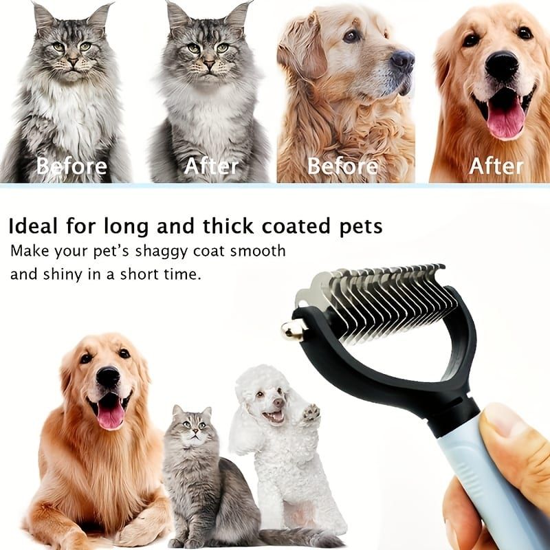 Professional Pet Dematting Comb for Dogs and Cats - Stainless Steel Grooming Tool for Removing Tangles, Mats, and Loose Undercoat Hair, Ideal for Long-Haired and Thick-Coated Breeds - L - Blush