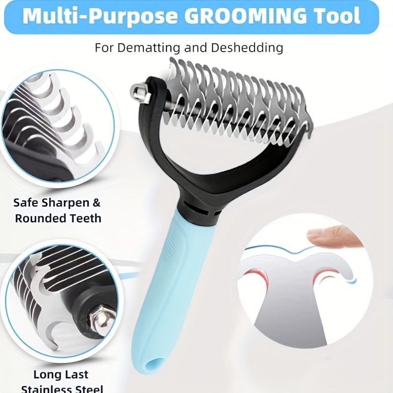Professional Pet Dematting Comb for Dogs and Cats - Stainless Steel Grooming Tool for Removing Tangles, Mats, and Loose Undercoat Hair, Ideal for Long-Haired and Thick-Coated Breeds - S - Blush