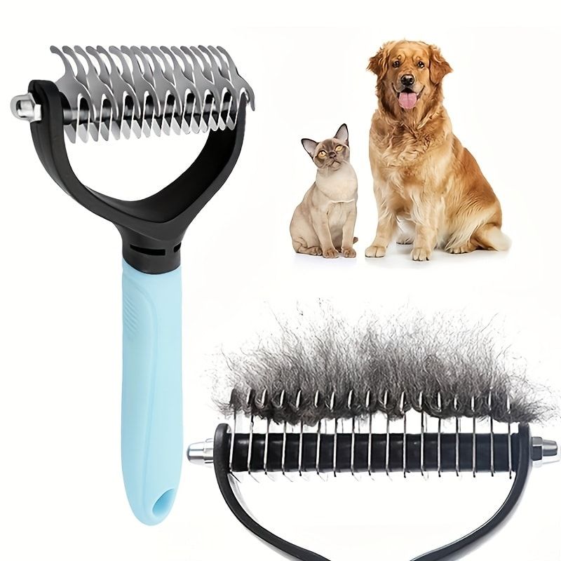 Professional Pet Dematting Comb for Dogs and Cats - Stainless Steel Grooming Tool for Removing Tangles, Mats, and Loose Undercoat Hair, Ideal for Long-Haired and Thick-Coated Breeds - S - Blush