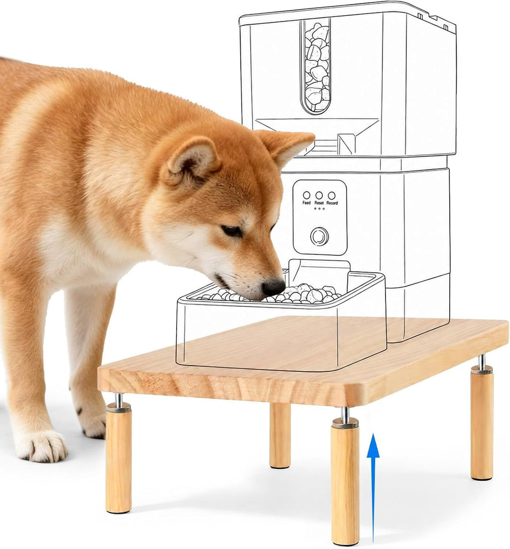 Elevate Your Pet’s Dining Experience with a Natural Pine Wood Feeder Stand, Featuring Two Interchangeable Leg Heights for Puppies to Large Breeds, Compatible with Most Automatic Feeders, and Designed to Promote Healthier Posture While Complementing Modern
