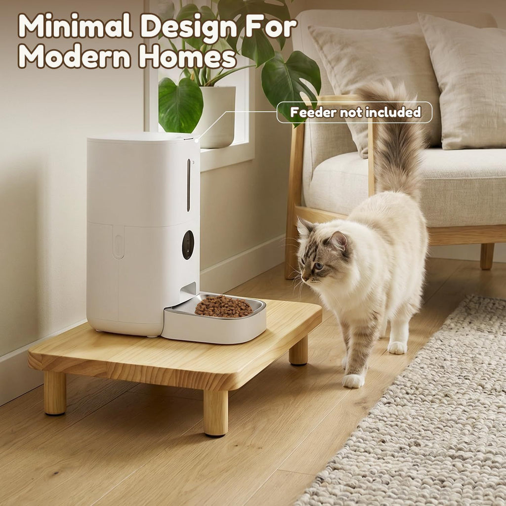 Elevate Your Pet’s Dining Experience with a Natural Pine Wood Feeder Stand, Featuring Two Interchangeable Leg Heights for Puppies to Large Breeds, Compatible with Most Automatic Feeders, and Designed to Promote Healthier Posture While Complementing Modern