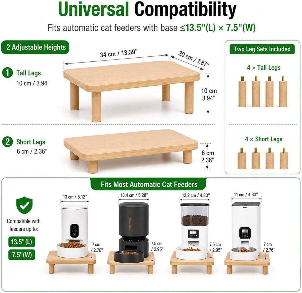 Elevate Your Pet’s Dining Experience with a Natural Pine Wood Feeder Stand, Featuring Two Interchangeable Leg Heights for Puppies to Large Breeds, Compatible with Most Automatic Feeders, and Designed to Promote Healthier Posture While Complementing Modern
