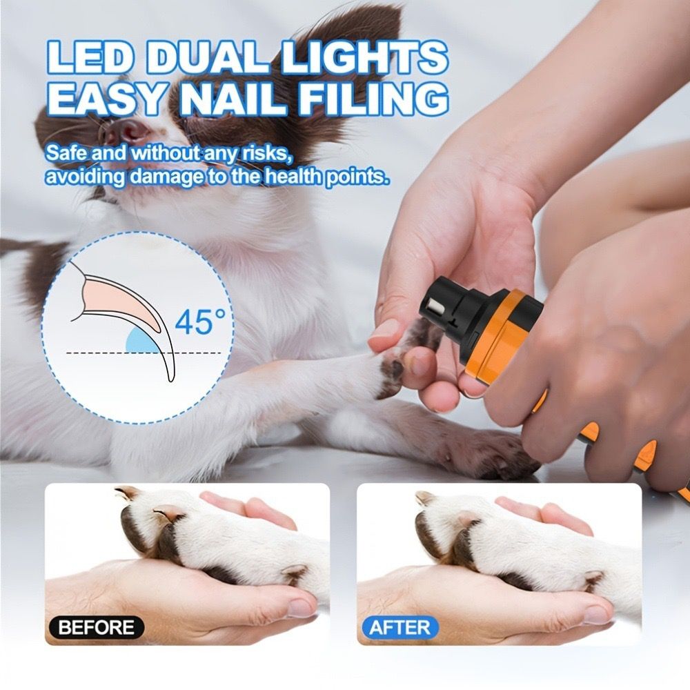 Cordless Electric Pet Nail Grinder with Adjustable 5-Speed Control, Ultra-Quiet Motor, LCD Display, and Dual LED Lights – Safe, Smooth Grooming for Dogs and Cats of All Sizes (1 Diamond Grinding Head)