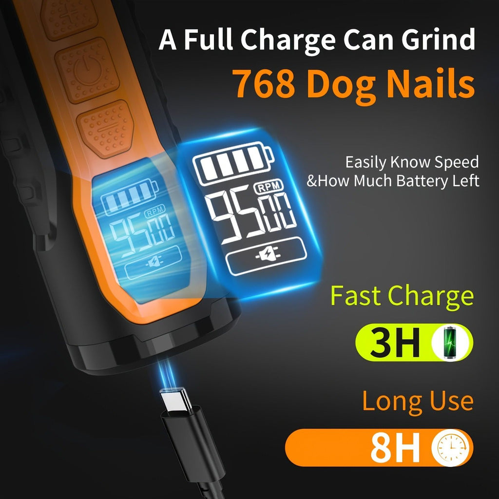 Cordless Electric Pet Nail Grinder with Adjustable 5-Speed Control, Ultra-Quiet Motor, LCD Display, and Dual LED Lights – Safe, Smooth Grooming for Dogs and Cats of All Sizes (2 Diamond Grinding Heads)