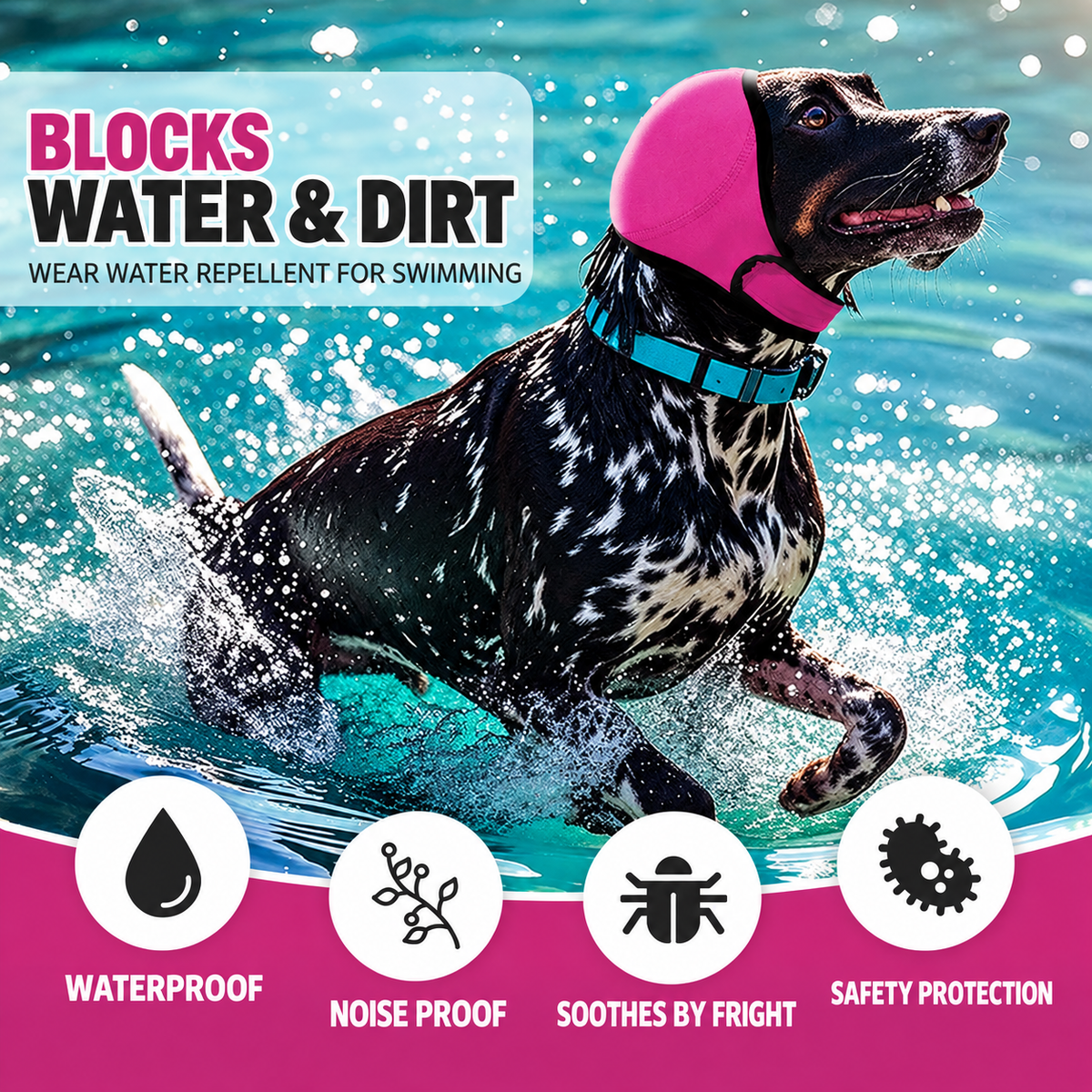 Dog Ear Covers Waterproof Swim Head Wrap Noise Reduction Calming Hood for Anxiety Relief and Ear Protection During Outdoor Activities (M, Grey)