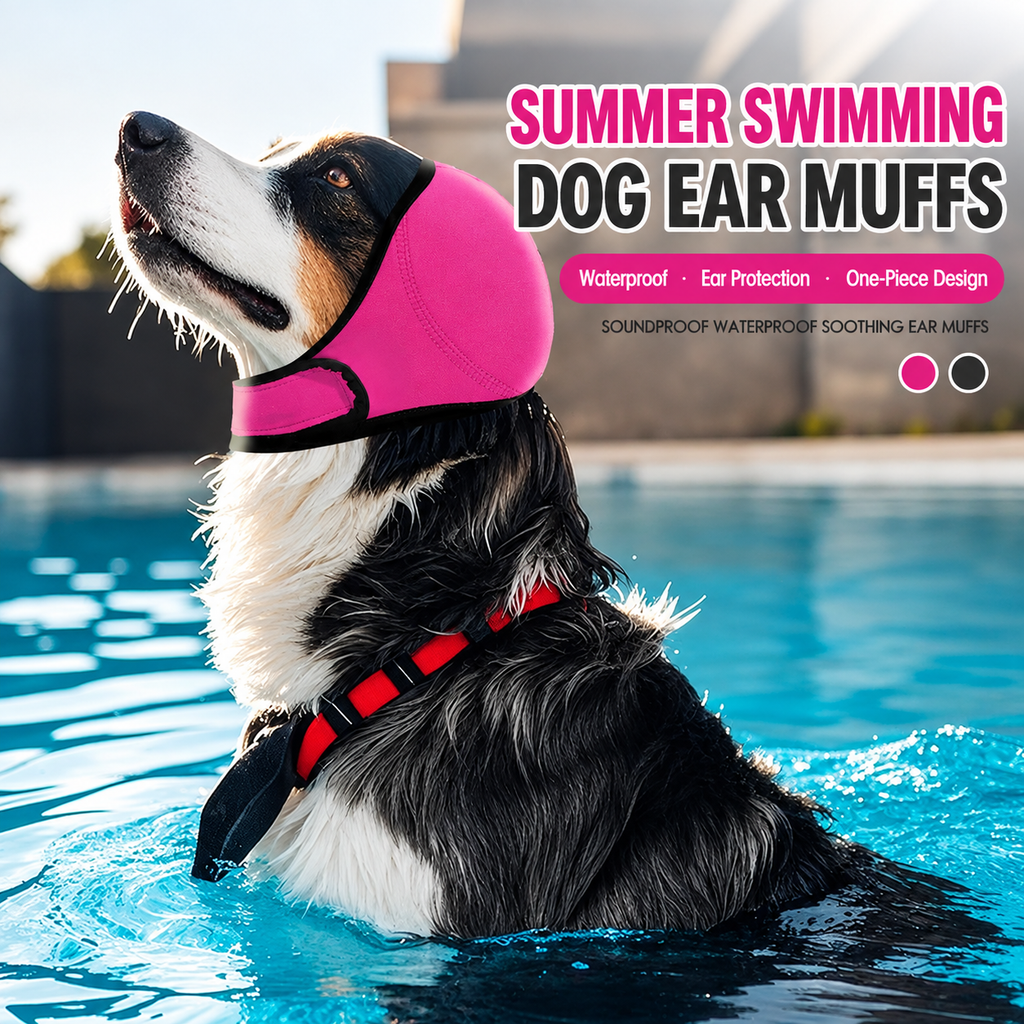 Dog Ear Covers Waterproof Swim Head Wrap Noise Reduction Calming Hood for Anxiety Relief and Ear Protection During Outdoor Activities (S, Pink)