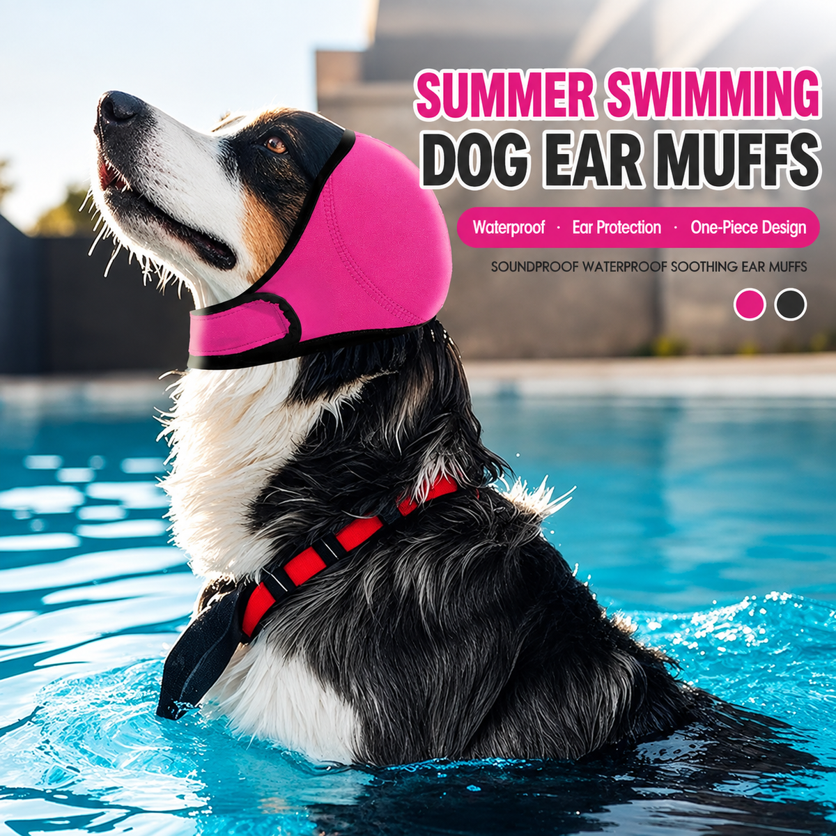 Dog Ear Covers Waterproof Swim Head Wrap Noise Reduction Calming Hood for Anxiety Relief and Ear Protection During Outdoor Activities (S, Pink)
