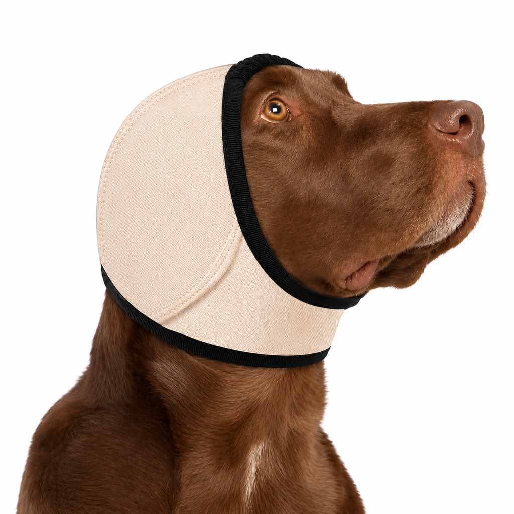 Dog Ear Covers Waterproof Swim Head Wrap Noise Reduction Calming Hood for Anxiety Relief and Ear Protection During Outdoor Activities (S, Pink)