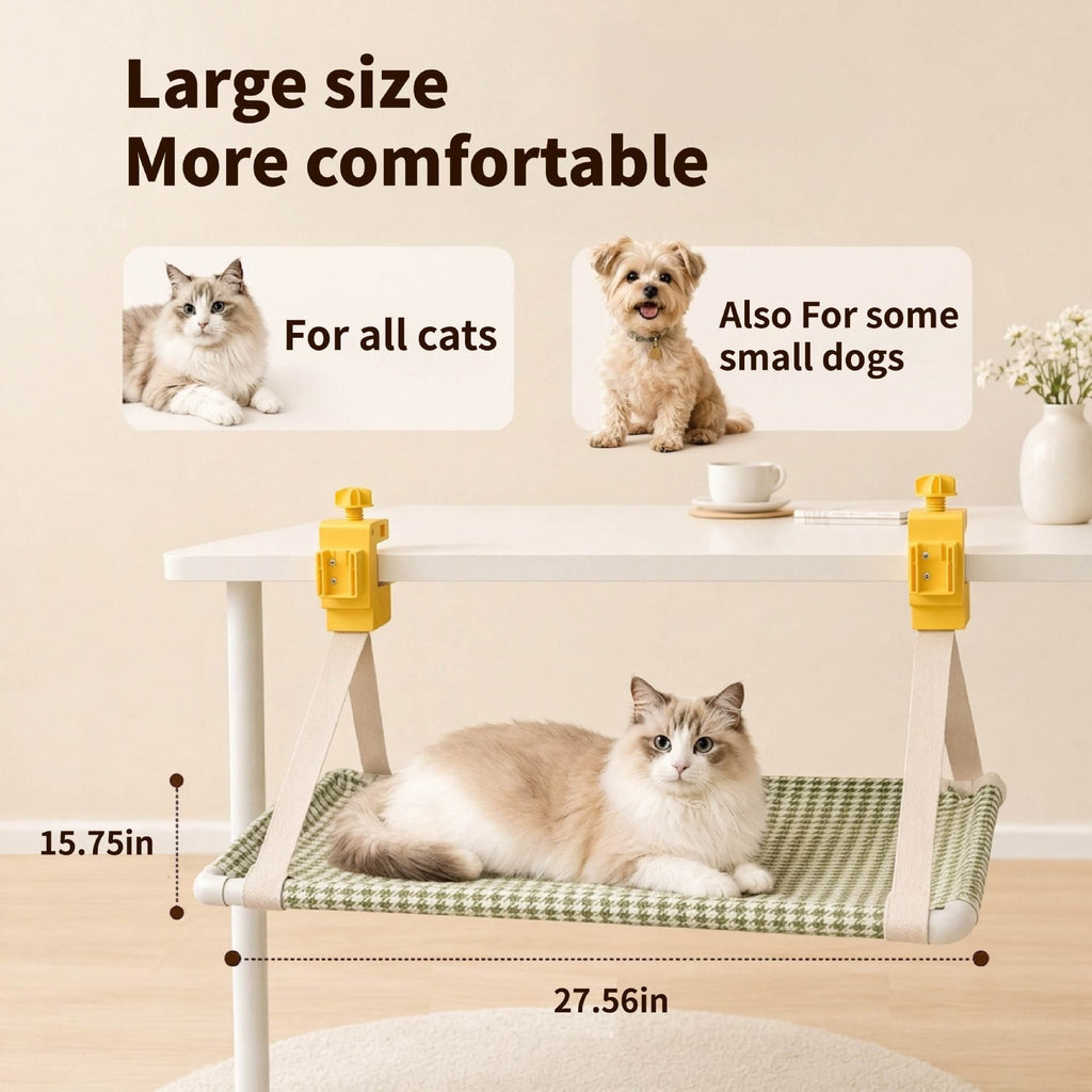Clamp-On Hanging Cat Hammock – Space-Saving Elevated Pet Bed with Breathable Tweed Fabric, Tool-Free Desk & Shelf Mount, Perfect Resting Spot for Cats and Small Dogs Up to 33 lbs (Grey)