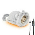 Cozy Heated Two-in-One Plush Cat Cave Bed with USB-Powered Warming, Multi-Level Temperature Control, and Timer, Convertible from Enclosed House to Flat Mat for Year-Round Napping Indoors or on the Go (Grey)