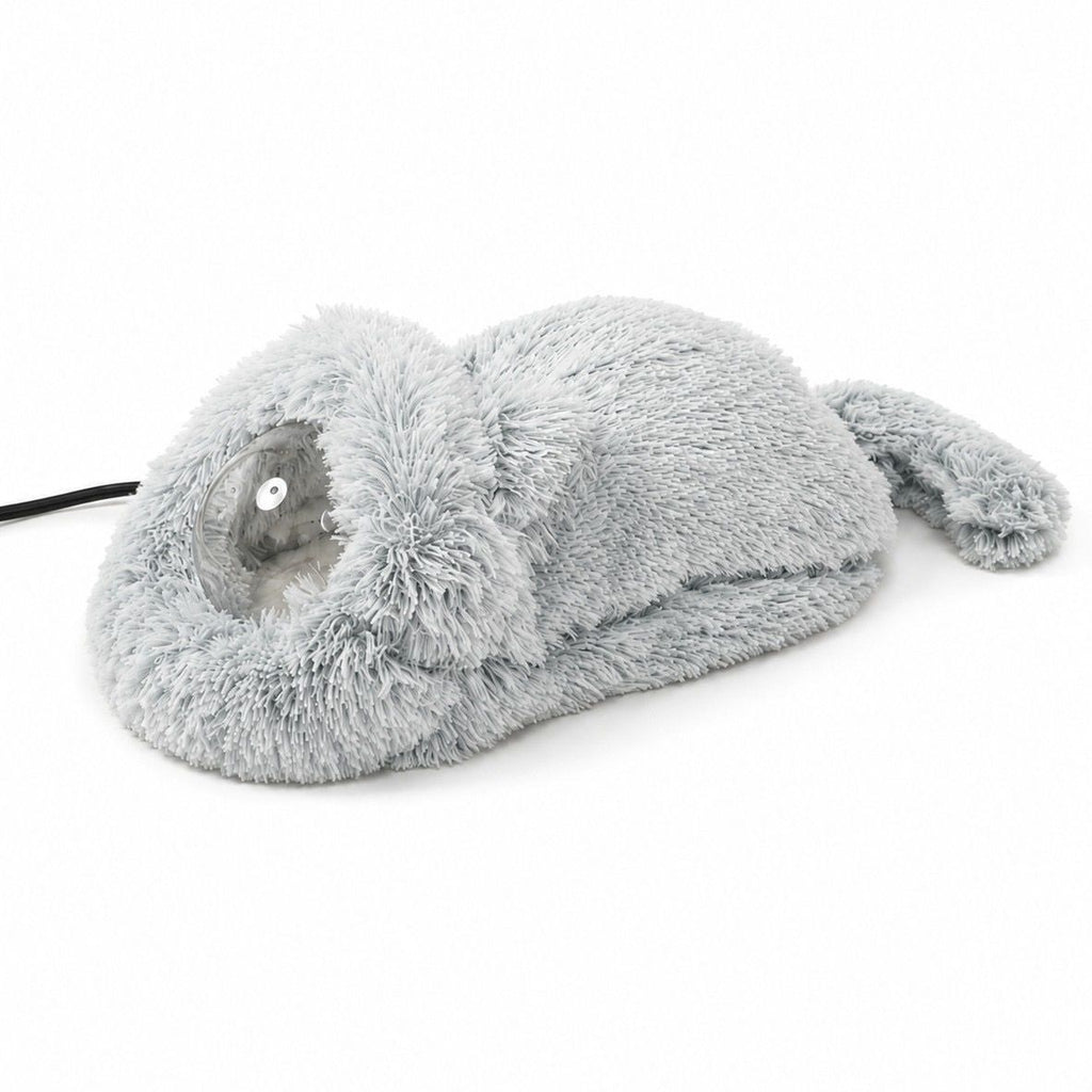 Cozy Heated Two-in-One Plush Cat Cave Bed with USB-Powered Warming, Multi-Level Temperature Control, and Timer, Convertible from Enclosed House to Flat Mat for Year-Round Napping Indoors or on the Go (Grey)