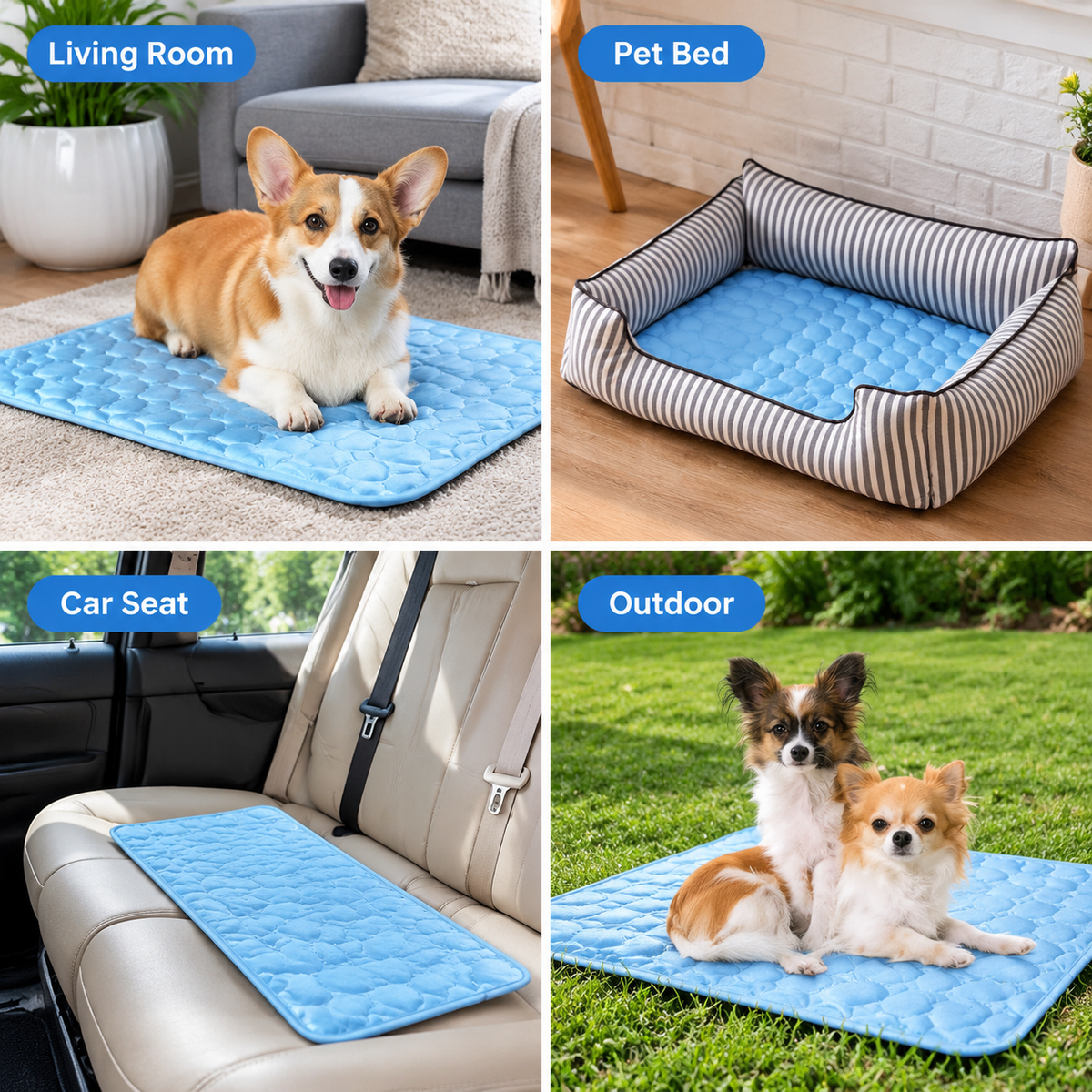 Cooling Pet Mat for Dogs and Cats, Summer Heat Relief Bed Pad with Breathable Mesh and Soothing Gel Layer, Ideal for Sofa Floor Crate Car Seat and Outdoor Use (Blue, S)