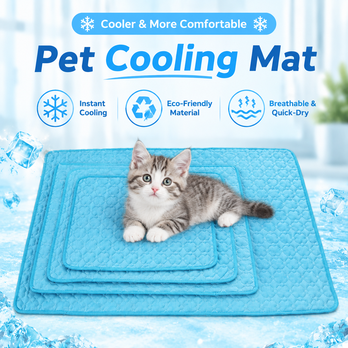 Cooling Pet Mat for Dogs and Cats, Summer Heat Relief Bed Pad with Breathable Mesh and Soothing Gel Layer, Ideal for Sofa Floor Crate Car Seat and Outdoor Use (Blue, XL)