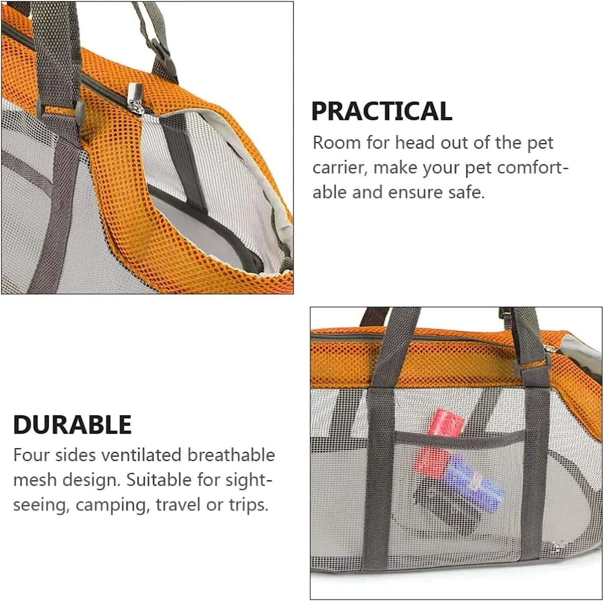 Cozy Mesh Pet Carrier for Cats and Small Dogs – Breathable, Portable Tote Bag with Wide Head Opening, Perfect for Daily Walks, Vet Visits, and Short Trips (Gray & Orange)
