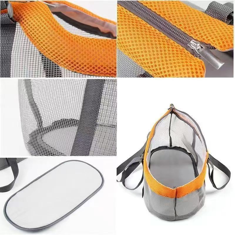Cozy Mesh Pet Carrier for Cats and Small Dogs – Breathable, Portable Tote Bag with Wide Head Opening, Perfect for Daily Walks, Vet Visits, and Short Trips (Gray & Orange)