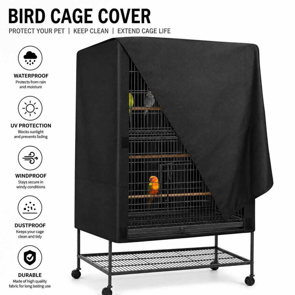Durable Square Bird Cage Cover for Indoor and Outdoor Use, Waterproof Oxford Fabric Pet Cage Cover for Small Animals, Protects Cages from Dust, Wind, and Sunlight (420D Black Oxford, L)