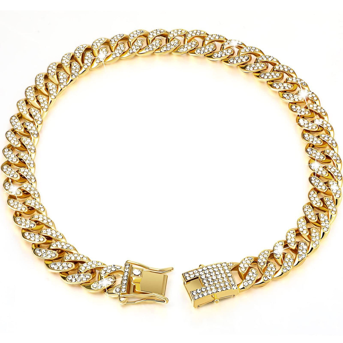 Sparkling Diamond-Studded Cuban Chain Pet Collar – Hip-Hop Bling Necklace for Cats and Small Dogs, Adjustable Fit, Gold, Silver, Rose Gold, or Pink Crystal Accents, Bold Fashion Statement for Your Furry Trendsetter (Gold, 30cm（12in）)