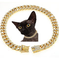 Sparkling Diamond-Studded Cuban Chain Pet Collar – Hip-Hop Bling Necklace for Cats and Small Dogs, Adjustable Fit, Gold, Silver, Rose Gold, or Pink Crystal Accents, Bold Fashion Statement for Your Furry Trendsetter (Gold, 55cm（22in）)