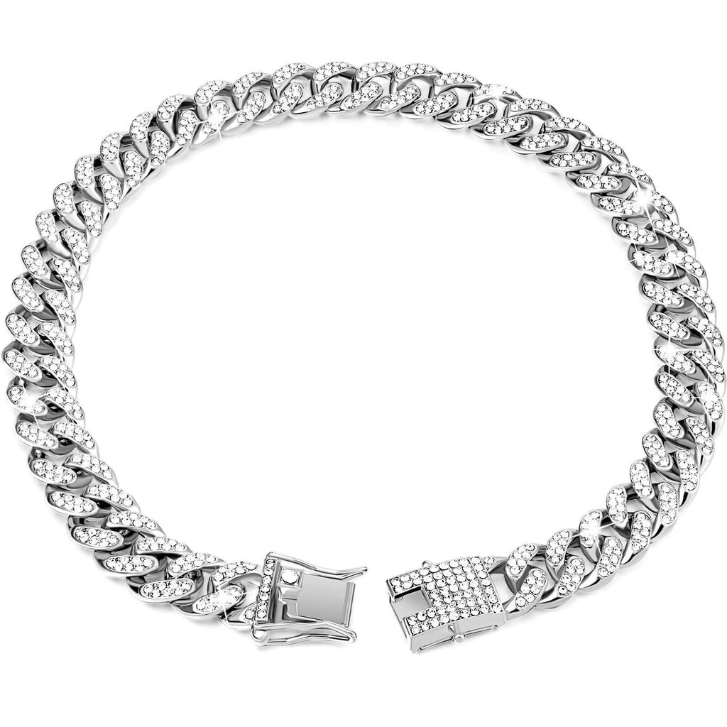 Sparkling Diamond-Studded Cuban Chain Pet Collar – Hip-Hop Bling Necklace for Cats and Small Dogs, Adjustable Fit, Gold, Silver, Rose Gold, or Pink Crystal Accents, Bold Fashion Statement for Your Furry Trendsetter (RoseGold, 20cm（8in）)
