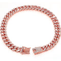 Sparkling Diamond-Studded Cuban Chain Pet Collar – Hip-Hop Bling Necklace for Cats and Small Dogs, Adjustable Fit, Gold, Silver, Rose Gold, or Pink Crystal Accents, Bold Fashion Statement for Your Furry Trendsetter (RoseGold, 35cm（14in）)