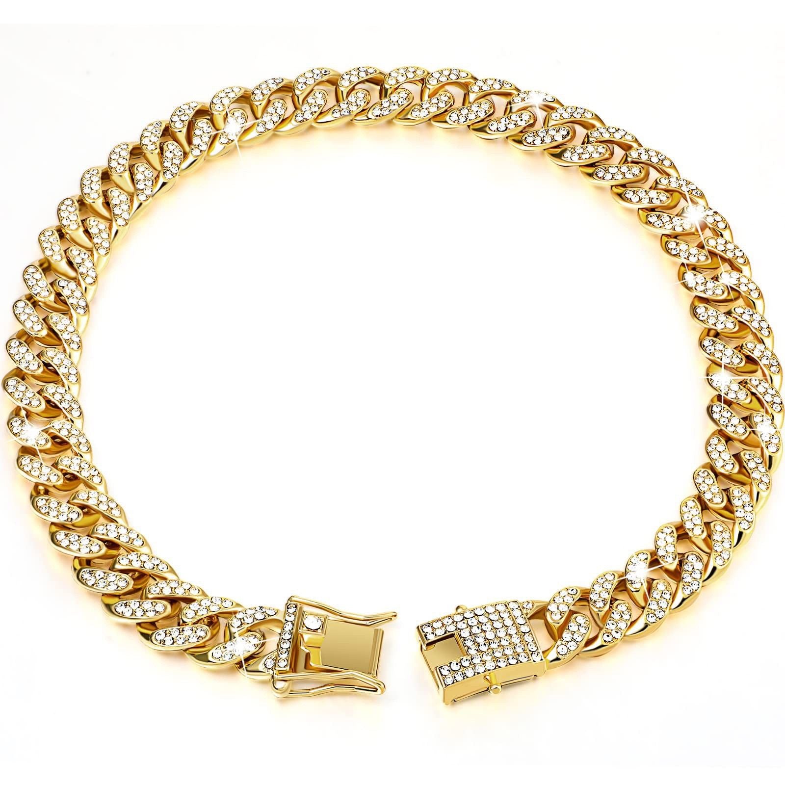Sparkling Diamond-Studded Cuban Chain Pet Collar – Hip-Hop Bling Necklace for Cats and Small Dogs, Adjustable Fit, Gold, Silver, Rose Gold, or Pink Crystal Accents, Bold Fashion Statement for Your Furry Trendsetter (RoseGold, 45cm（18in）)