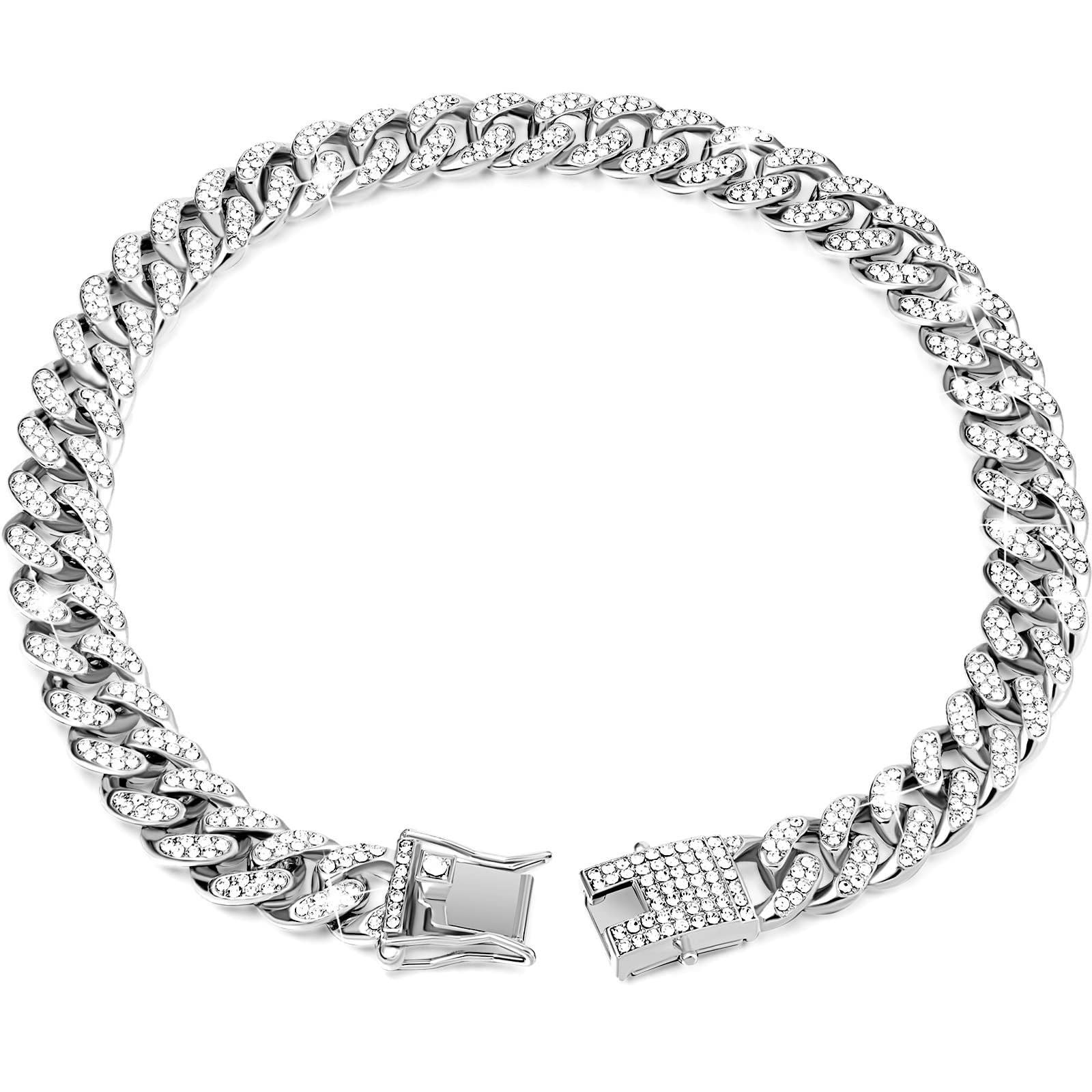 Sparkling Diamond-Studded Cuban Chain Pet Collar – Hip-Hop Bling Necklace for Cats and Small Dogs, Adjustable Fit, Gold, Silver, Rose Gold, or Pink Crystal Accents, Bold Fashion Statement for Your Furry Trendsetter (RoseGold, 45cm（18in）)