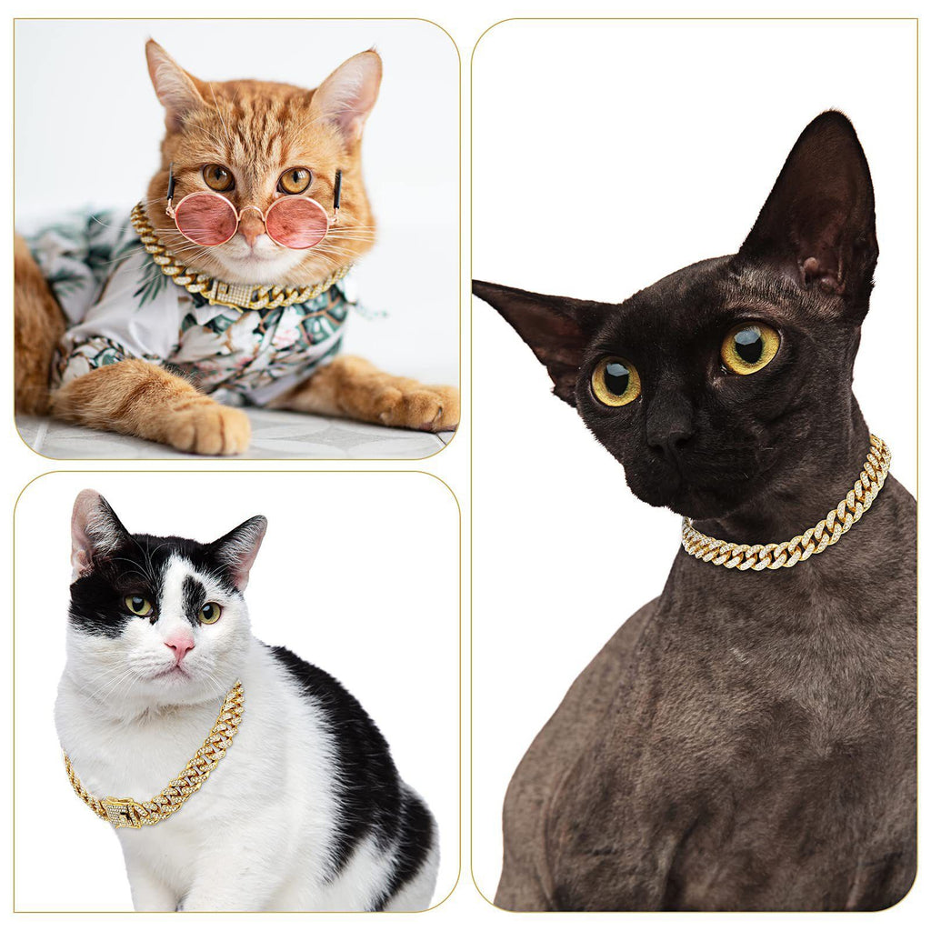 Sparkling Diamond-Studded Cuban Chain Pet Collar – Hip-Hop Bling Necklace for Cats and Small Dogs, Adjustable Fit, Gold, Silver, Rose Gold, or Pink Crystal Accents, Bold Fashion Statement for Your Furry Trendsetter (RoseGold, 75cm（30in）)