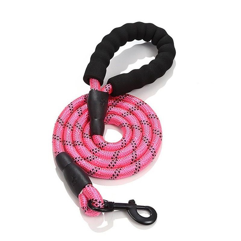 Reflective Dog Leash for Small, Medium, and Large Breeds – Durable Nylon Rope Leash with Soft EVA Foam Handle, Secure Metal Hook, and 360° Night Visibility for Safe Daily Walks, Available in Multiple Vibrant Colors and Lengths (Pink, 1.2m×0.8cm（4ft×5/16"）