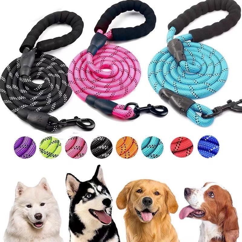 Reflective Dog Leash for Small, Medium, and Large Breeds – Durable Nylon Rope Leash with Soft EVA Foam Handle, Secure Metal Hook, and 360° Night Visibility for Safe Daily Walks, Available in Multiple Vibrant Colors and Lengths (Pink, 1.2m×0.8cm（4ft×5/16"）