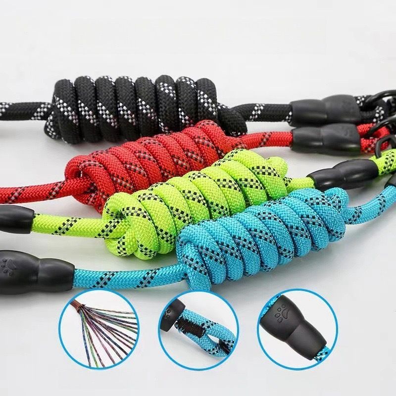 Reflective Dog Leash for Small, Medium, and Large Breeds – Durable Nylon Rope Leash with Soft EVA Foam Handle, Secure Metal Hook, and 360° Night Visibility for Safe Daily Walks, Available in Multiple Vibrant Colors and Lengths (Pink, 1.5m×0.8cm（5ft×5/16"）