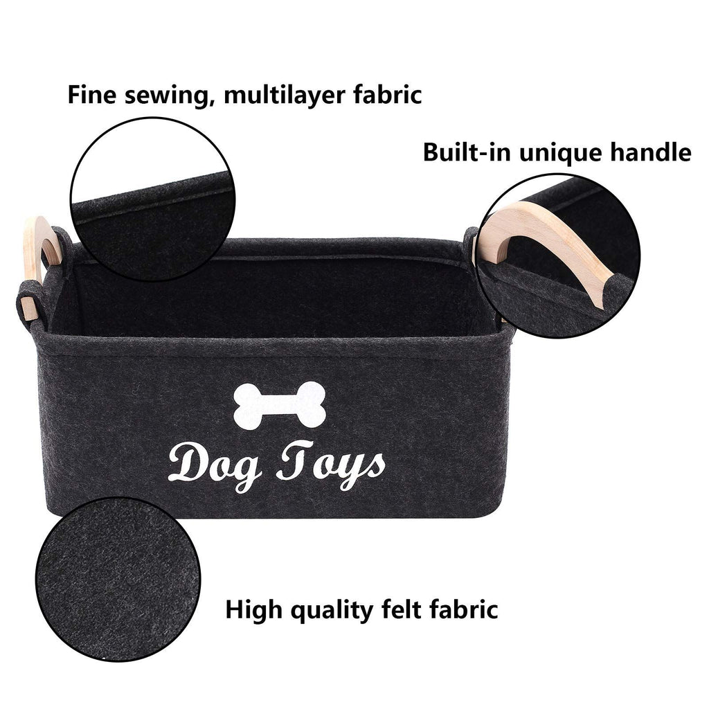 Dog Toys Storage Bins - with Wooden Handle, Collapsible Pet Supplies Storage Basket Pet supplies storage Basket/Bin (Dark Grey)
